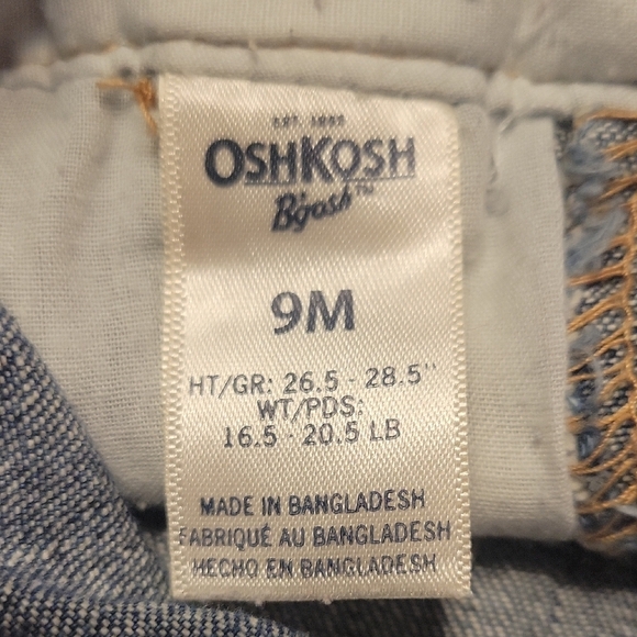 OshKosh B'gosh Blue and Pink Overalls with Heart Embroidery Size 9 Months - Picture 2 of 6